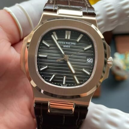 Patek Philippe customize nautilus 5711R dark grey dial cowhide strap Cal.330 movement 8.2mm thickness CNC case 102g weight