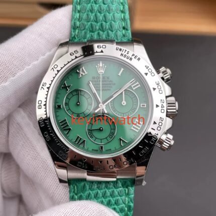 rolex daytona 40mm 116519 green dial white gold plating bezel cowhide leather strap 4130 movement
